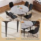 HIPIHOM Expandable Folding Dining Table Set, 55-Inch Round to Square Table with 6 Upholstered Chairs, Metal Frame, for Dining Room or Apartment (Round Table + 6 Black Modern Dining Chairs)