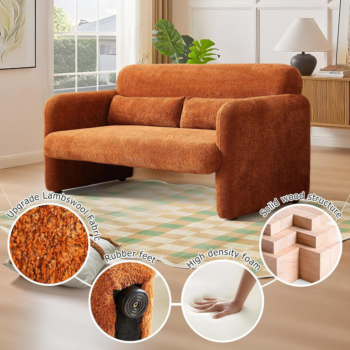 59" W Upgrade Lambswool Fabric Loveseat Sofa, Modern Love seat Couch, Solid and Easy to Install, Upholstered 2-Seater Couch for Bedroom, Apartment, Living Room