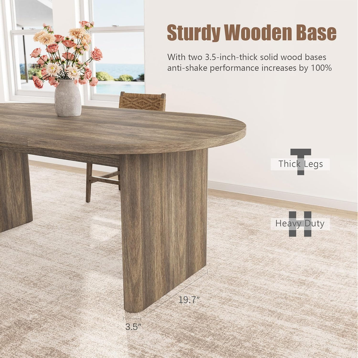 Oval Dining Table for 4-6 People, 63" Modern Kitchen Table with Thick Sturdy Wooden Base, Easy to Clean Wood Grain Finish for Dining Room Living Room Office, Pear Wood Original