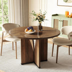 LITTLE TREE 39-Inch Round Dining Table for 4, Rustic Kitchen Table with X-Shaped Stable Pedestal, Farmhouse Dinner Table for Dining Room, Living Room, Dark Brown