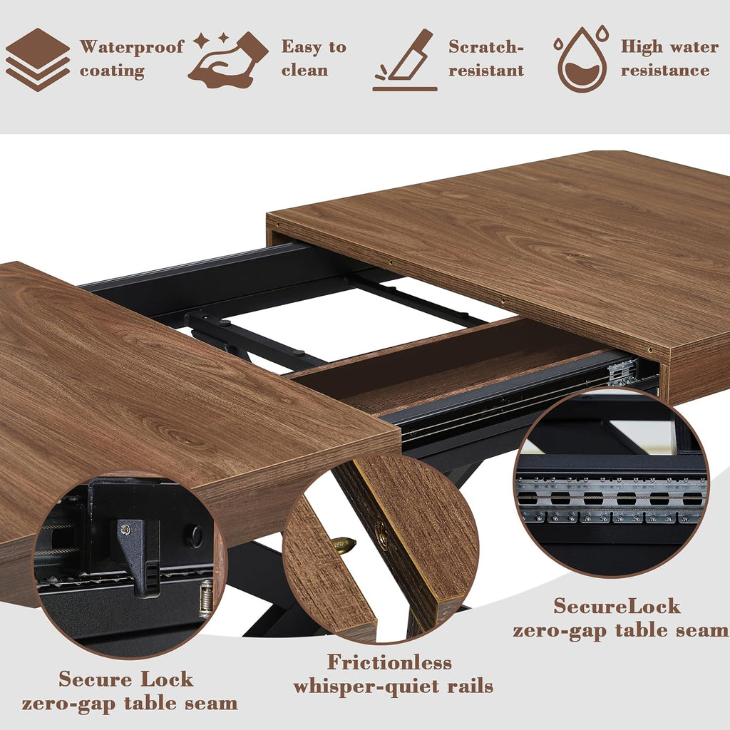 MECHYIN Extendable Dining Room Table for 4 6 8, 55"-70.9" Large Rectangle Kitchen Table,Wood Expandable Dining Table with Hidden Leaf & Storage, Space Saving, for Kitchen Dining Living Room, Walnut