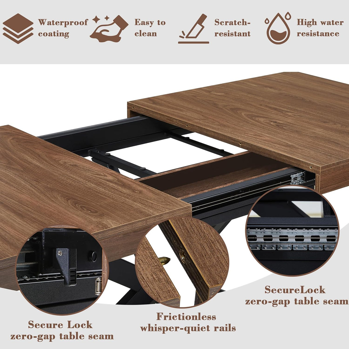 MECHYIN Extendable Dining Room Table for 4 6 8, 55"-70.9" Large Rectangle Kitchen Table,Wood Expandable Dining Table with Hidden Leaf & Storage, Space Saving, for Kitchen Dining Living Room, Walnut