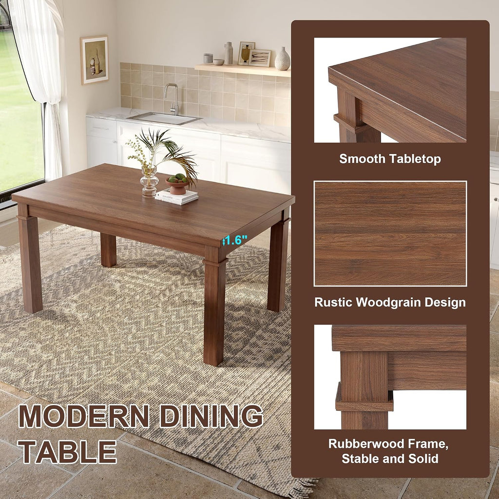 Ball & Cast Dining Table Set for 6 W/Bench & 4 Upholstered Chairs,6 Piece Dining Set W/ 60" Rectangle Kitchen Table & Anti-Scratch Pads,Table and Chairs Set for Living Room,Dining Room,Walnut