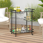 RiteSune Black Bar Carts for The Home, Wine Cart with Wheels | 3 Tier Home Serving Bar Cart Drink Cart with Mirror Shelves for Living Room, Party (28.5" D x 15" W x 32" H)