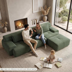 GRUSIGN 108'' Modular Sofa,Sectional Couch for Living Room | Tufted Oversized L Shape Deep Seat Sectional Sofa with Ottoman & 3 Throw Pillows,Corduroy Cloud Couch,Green