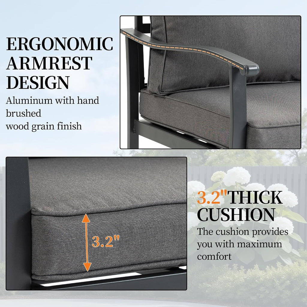 Outdoor Patio Furniture Set, 1 PCS 3-Seat, All-Weather Metal Modern Outside Sofa with Washable Thick Cushion for Garden/Backyard/Porch, Grey