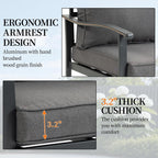 Outdoor Patio Furniture Set, 1 PCS 3-Seat, All-Weather Metal Modern Outside Sofa with Washable Thick Cushion for Garden/Backyard/Porch, Grey