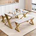 GAOMON Dining Table Bench Set for 4, Kitchen Table Set With 2 Benches, Rectangular Dining Room Table Set With Faux Marble Tabletop, Sturdy Metal Frame, Saving Space for Kitchen, Dining Room, Apartment