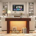 47" Narrow Console Table with Socket & Sensor Light, Farmhouse Entryway Table, Behind Couch Table, Hallway/Living Room/Couch Armrest Table, Dark Walnut