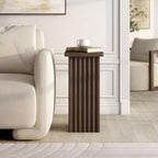 Henn&Hart 11" Fluted Modern Square End Table, Ribbed Side Table, Nightstand for Living Room, Office, Family Room, or Bedroom, Heritage Oak