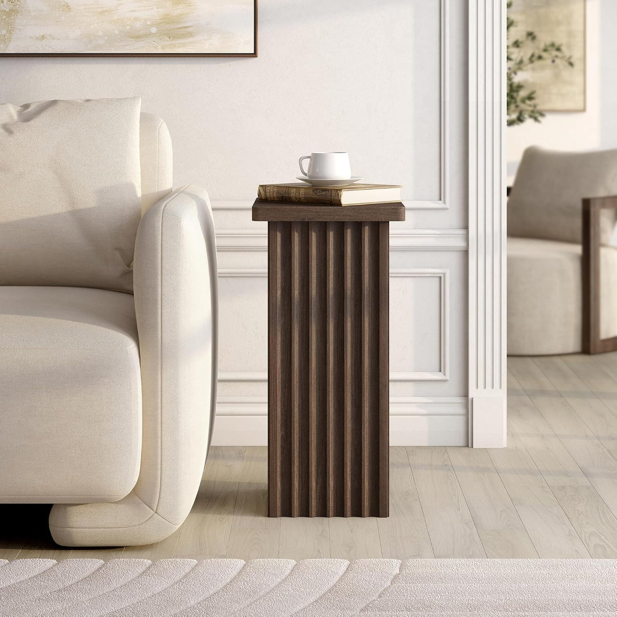 Henn&Hart 11" Fluted Modern Square End Table, Ribbed Side Table, Nightstand for Living Room, Office, Family Room, or Bedroom, Heritage Oak
