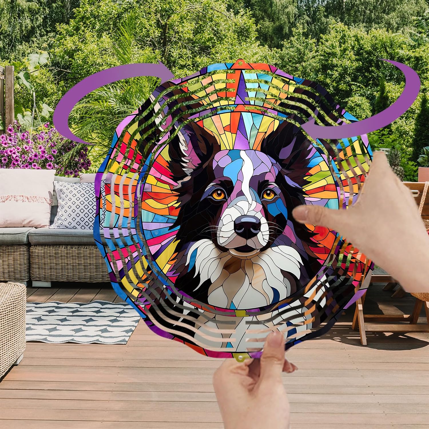 Border Collie Wind Spinner Pet Dog Memorial Gifts 3D Aluminum Metal Kinetic Hanging Wind Sculpture Spinners for Yard and Garden Indoor Outdoor Window Garden Decoration 8 Inch (Border Collie 2)