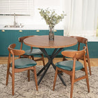 DKLGG Round Dining Table, 39" Mid-Century Modern Round Kitchen Table for 4-5 People, w/1.18" Thickness Tabletop & Black Metal Legs Leisure Table for Kitchen Dining Restaurant Furniture