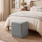 Homebeez Modern Square Ottoman, Vertical Channel Tufted Foot Stool Ottoman, Corduroy Velvet Upholstered Vanity Stool for Makeup, Bedroom, Living Room, Light Gray