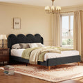 Garvee Chenille Upholstered Full Size Bed Frame, Wingback Design, Black