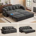 SUNWAVE 83" Sleeper Sofa, 3-in-1 Pull Out Sofa Bed Corduroy Couch Bed | Convertible Sleeper Couch with USB Ports, Cup Holders & Side Pockets for Living Room, Small Spaces