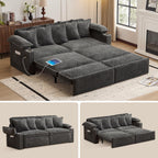 SUNWAVE 83" Sleeper Sofa, 3-in-1 Pull Out Sofa Bed Corduroy Couch Bed | Convertible Sleeper Couch with USB Ports, Cup Holders & Side Pockets for Living Room, Small Spaces