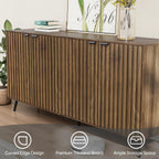 Smuxee 63" Fluted Sideboard Cabinet, Freestanding Walnut Buffet Cabinet with Adjustable Shelf, Wood Storage Cabinet for Living Room, Entryway, Hallway