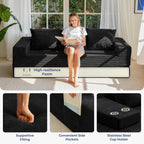 MAXYOYO Sofa Bed, 80-Inch Oversized Loveseat, 2 Cup Holders | Corded Black 4-in-1 Couch Converts Into a Floor Sofa or Chair; Sofa-in-a-Box Design Requires No Assembly.