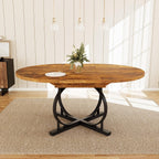 HIPIHOM 43.3"-59" Extendable Round Dining Table for 4-6 People, Modern Kitchen Oval Dining Table with Sturdy X-Base Metal Legs, Space Saving, MDF Board for Kitchen Dining Room (Vintage Brown)