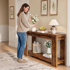 70.9" Rustic Farmhouse Console Sofa Table - Heavy Duty MDF Entryway Table with 2-Tier Storage, Narrow Long Table for Behind Couch, Brown