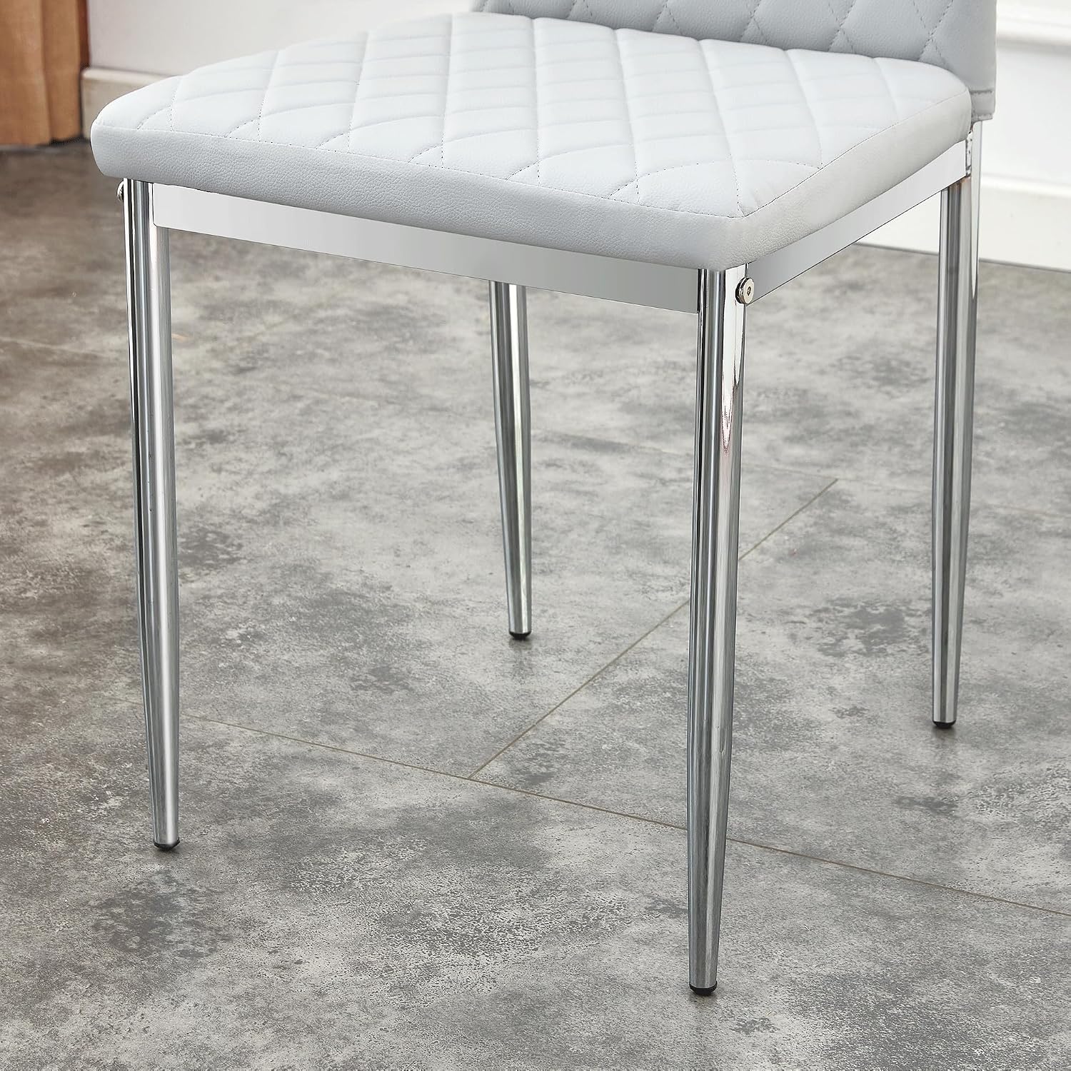 Dining Chairs Set of 6, Gray PU Leather, High Back, Silver Legs | Modern upholstered high-back kitchen chairs with padded seats for dining rooms, restaurants, apartments