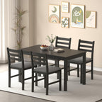 WiberWi Dining Table Set for 4, Solid Wood Kitchen Table and Chairs Set of 4, 43.3” Space-Saving Mid Century Modern Dining Room Table with Upholstered Chairs, Black