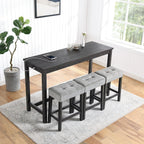 Bar Table Set with Power Outlet, 4 Piece Bar Table and Chairs Set, Industrial Breakfast Table Set, for Living Room/Dining Room/Game Room, Black+Gray