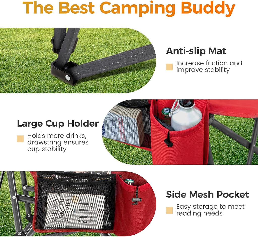 ALPHA CAMP Heavy Duty Camping Chairs with Cup Holder Oversized Folding Chair 500LBS Capacity Outdoor Chair with Headrest,Lawn with Side Pocket for Lawn, Sports and Fishing
