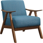 Lexicon Mid Century Modern Accent Chair with Solid Wood Frame in Walnut Finish, Upholstered Living Room Lounge Arm Chair, Thick and Comfy Innerspring Seat Cushion, Linen-Look Fabric, Blue | Upholstered Living Room Lounge Arm Chair, Thick and Comfy