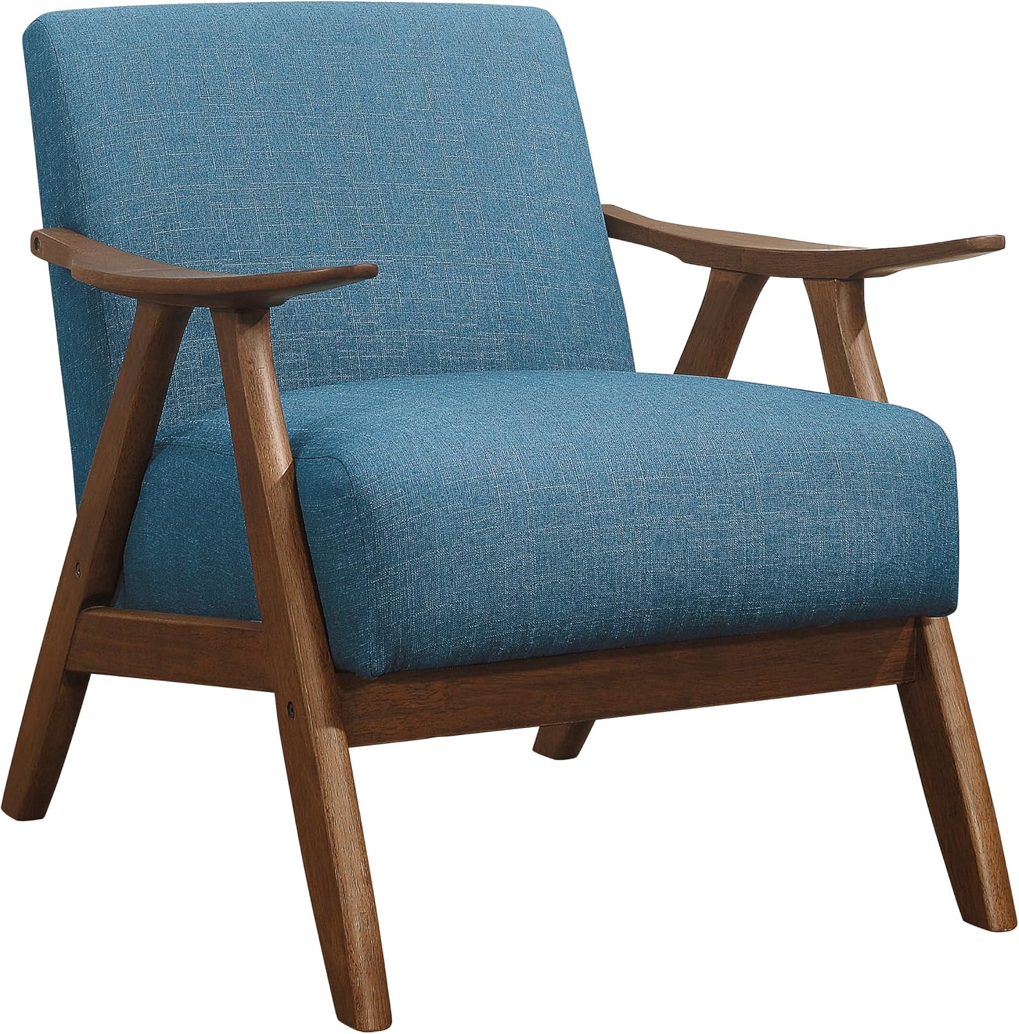 Lexicon Mid Century Modern Accent Chair with Solid Wood Frame in Walnut Finish, Upholstered Living Room Lounge Arm Chair, Thick and Comfy Innerspring Seat Cushion, Linen-Look Fabric, Blue | Upholstered Living Room Lounge Arm Chair, Thick and Comfy