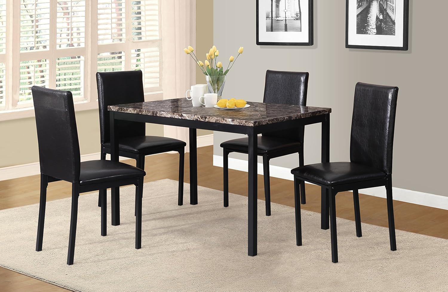 Metal Dining Table with Laminated Faux Marble Top Black - 45" Square Contemporary Kitchen Table for 4 Sturdy Metal Legs Easy Assembly