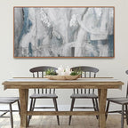 Large Abstract Wall Art For Living Room Hanging Decor Grunge Room Home Wall Decor Silver Blue Canvas Art Wall 29" X 58" With Framed Painting White Wall Art For Bedroom Home Office