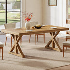 Solid Wood Dining Table for 4-6, 63-Inch Farmhouse Kitchen Table with Sturdy Legs, Wooden Rectangular Dinner Furniture for Kitchen, Dining Room, Light Brown