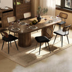 Dining Chairs, Swivel Dining Chairs Set of 6, Faux Leather & Rattan Walnut Dining Room Chairs, Bentwood & Metal Frame Upholstered Chairs with 360°Rotation, Modern Kitchen/Living Room Chair (Black)