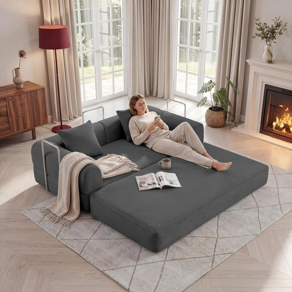 Futon Sofa Bed Modular Loveseat Sleeper Folding Pull Out Couch with Pillows, No Assembly Required Couch for Living Room Bedroom Guest Room (Grey, 59.06" Loveseat Sofa)
