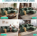 LINSY HOME 98'' Modular Sectional Sofa 3 Seat Couch Chenille Cloud Couch with Deep Seat, L Shaped Couch with 1 Movable Ottoman for Living Room, Office, Bedroom, Green(Pillows Included)