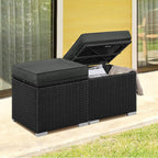 Yaheetech Wicker Ottomans, Set of 2 PE Rattan Side Tables, Black/Gray | Outdoor/Indoor Footstools with Hidden Storage & Removable Cushion, Additional Seating for Patio/Garden/Balcony/Yard