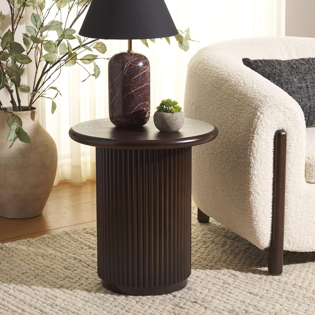 SAFAVIEH Home Collection Agami Dark Brown Round Top Pedestal End Table (Fully Assembled)