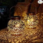 Set of 2 Solar Lanterns Outdoor Hanging Decorative Lights for Garden Patio Porch Decorations. (Bronze)