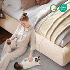 Homkdom Queen Boucle Platform Bed Frame with Anti-Collision Corners, Beige
