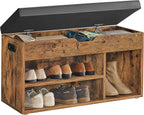 VASAGLE Storage Bench with Cushion, Shoe Bench,11.8 x 31.5 x 17.3 Inches | Padded Seat, Hidden Storage, Hold up to300 lb, Entryway, Rustic Brown and Ink Black, CUSTOS Collection ULHS30BX