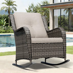Joyside Outdoor Rocking Chair, Wicker Patio Furniture with High Back, Deep Seating, Wide Armrest, Thickened Cushions, Outdoor Rattan Furniture for Deck, Porch Use