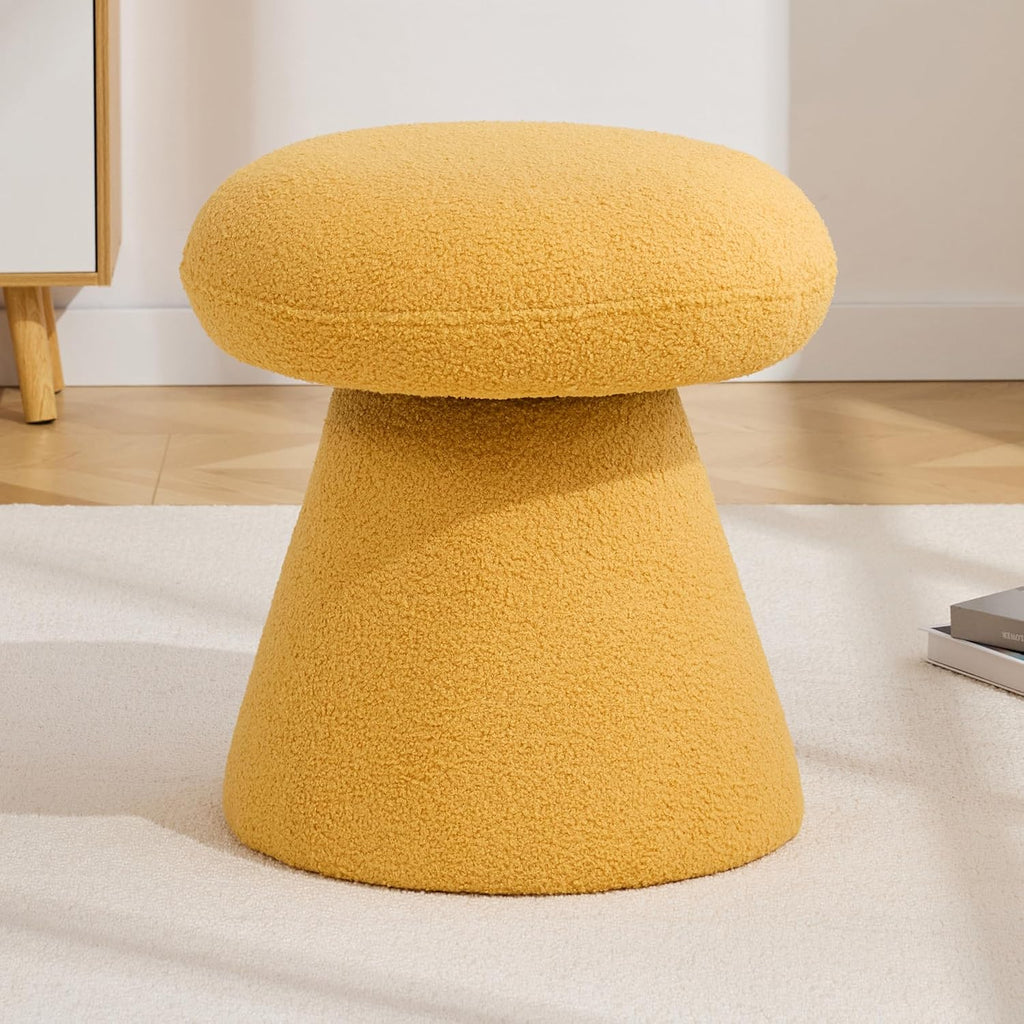 FOXHUNTER Mushroom Ottoman Foot Rest Pouf Ottoman with 360° Rotation, Footstool for Makeup Room Living Room Bedroom Entrance(Yellow, Teddy)