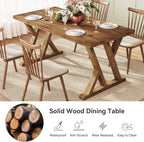Solid Wood Dining Table for 4-6 People, 63 Inches Wooden Farmhouse Rectangular Kitchen Dinner Table with Heavy-Duty Legs for Home, Living Room, Dining Room, Rustic Brown