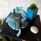 Crab Wine Bottle Holder, 8 Inch Turquoise Resin with Coral-Look Center | Raised Claws, Shell Ridges, Textured Legs, Distressed Whitewashed Finish, Open Center for Angled Display
