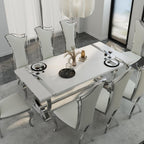 BQueen 78 inch White and Silver Dining Table for 4-8, Luxury Modern White Large Kitchen Table with Chrome Stainless Steel U-Base for Dining Room Kitchen Apartment