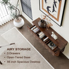 56 Inch Mid-Century Entryway Table, Console Table with 3 Drawers, Modern Sofa Table for Hallway Foyer - Behind Couch Storage, Fluted Entry Table for Living Room Front Door, Long Entrance Tables