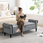 Storage Bench 67" Linen End of Bed Benches Grey | King Size Storage Bench for Bedroom with Rolled Arms Tufted Ottoman Benches Upholstered Bench for Living Room Entryway