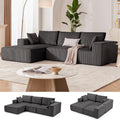 108" Couch with Chaise, Cloud Sectional Modular Sofa, Darkgrey | Deep Seat Modular Sectional Sofa for Living Room, Upholstered Corduroy Couch for Apartment, Convertible No Assembly Sofa